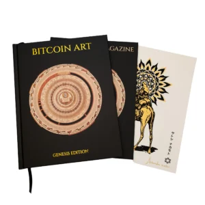 Main product image for "Bitcoin Art: Genesis Edition" by Bitcoin Art Magazine including the book, complimentary art print, and bonus magazine