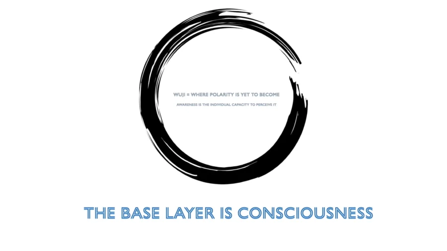 Black circular brushstroke representing Wuji, the base layer of consciousness.